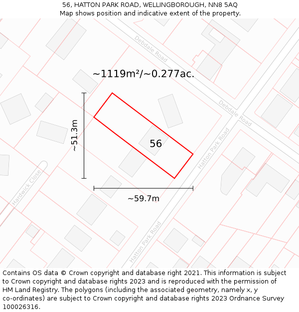 56, HATTON PARK ROAD, WELLINGBOROUGH, NN8 5AQ: Plot and title map