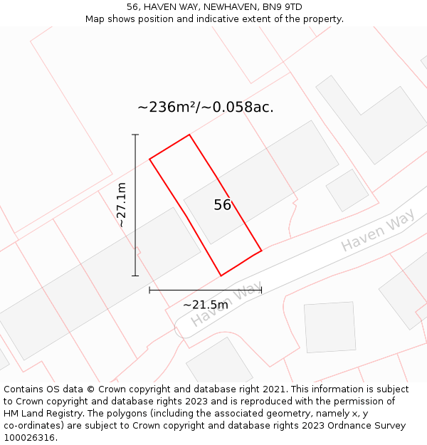 56, HAVEN WAY, NEWHAVEN, BN9 9TD: Plot and title map