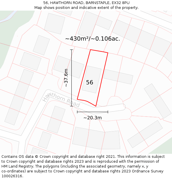 56, HAWTHORN ROAD, BARNSTAPLE, EX32 8PU: Plot and title map