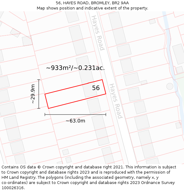 56, HAYES ROAD, BROMLEY, BR2 9AA: Plot and title map