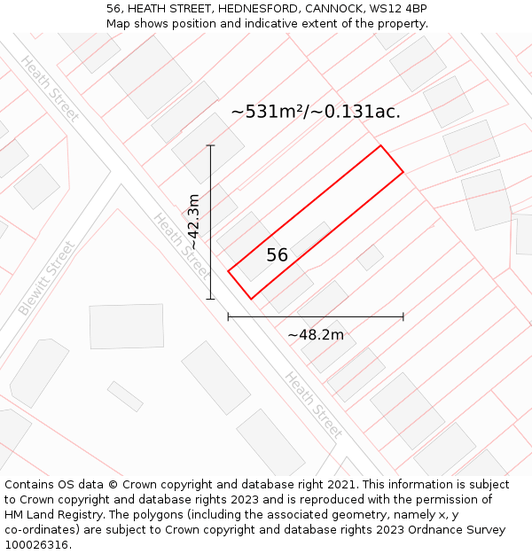 56, HEATH STREET, HEDNESFORD, CANNOCK, WS12 4BP: Plot and title map