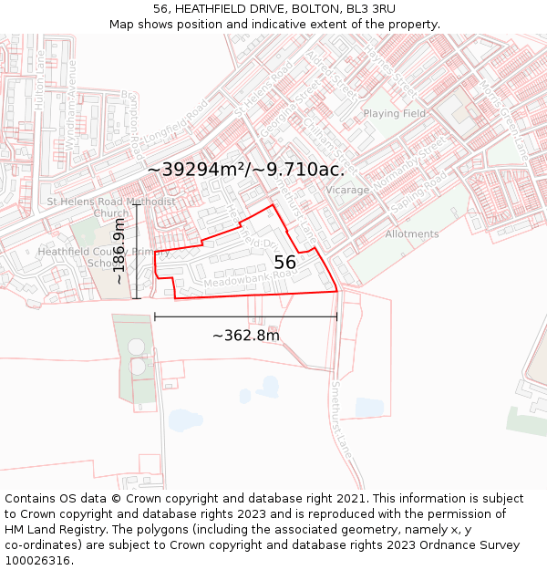 56, HEATHFIELD DRIVE, BOLTON, BL3 3RU: Plot and title map