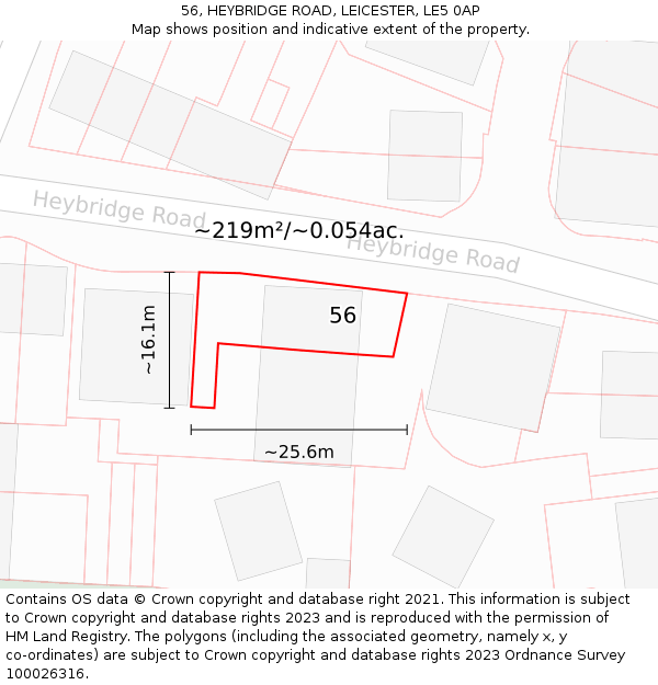 56, HEYBRIDGE ROAD, LEICESTER, LE5 0AP: Plot and title map