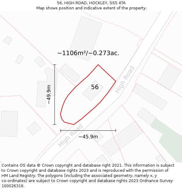 56, HIGH ROAD, HOCKLEY, SS5 4TA: Plot and title map