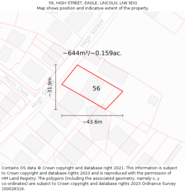 56, HIGH STREET, EAGLE, LINCOLN, LN6 9DG: Plot and title map