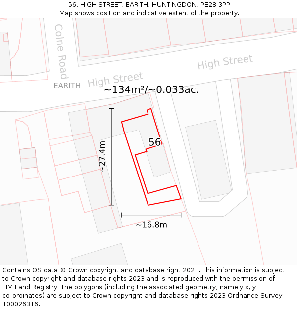 56, HIGH STREET, EARITH, HUNTINGDON, PE28 3PP: Plot and title map