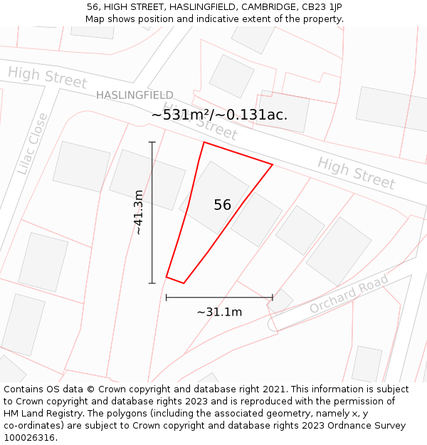 56, HIGH STREET, HASLINGFIELD, CAMBRIDGE, CB23 1JP: Plot and title map