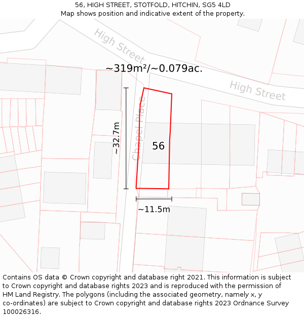 56, HIGH STREET, STOTFOLD, HITCHIN, SG5 4LD: Plot and title map