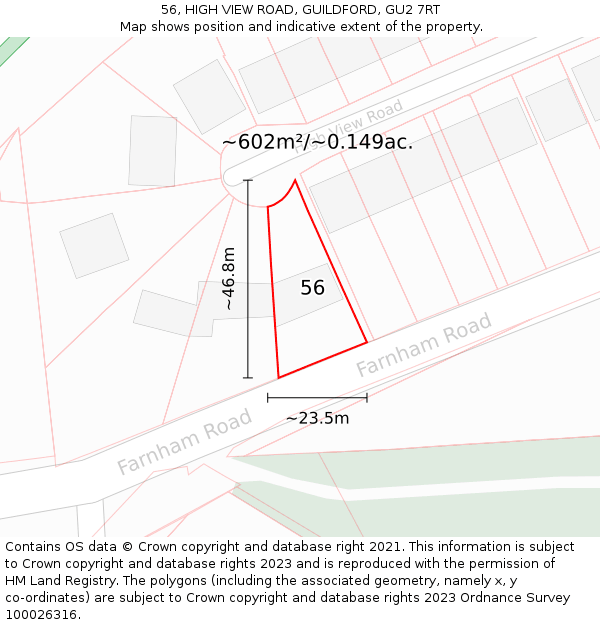 56, HIGH VIEW ROAD, GUILDFORD, GU2 7RT: Plot and title map