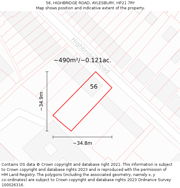 56, HIGHBRIDGE ROAD, AYLESBURY, HP21 7RY: Plot and title map