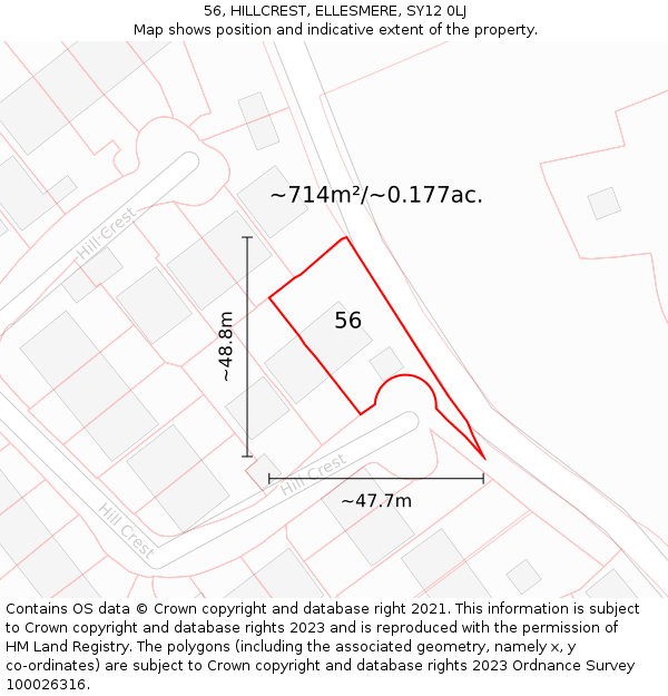 56, HILLCREST, ELLESMERE, SY12 0LJ: Plot and title map