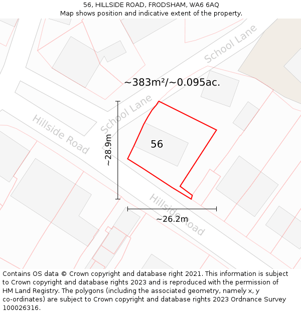 56, HILLSIDE ROAD, FRODSHAM, WA6 6AQ: Plot and title map