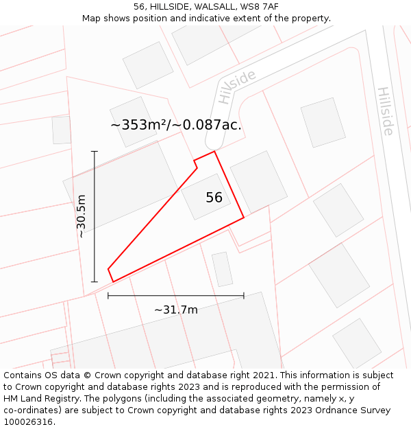 56, HILLSIDE, WALSALL, WS8 7AF: Plot and title map
