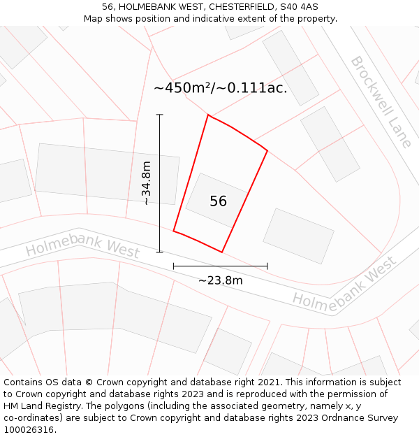 56, HOLMEBANK WEST, CHESTERFIELD, S40 4AS: Plot and title map