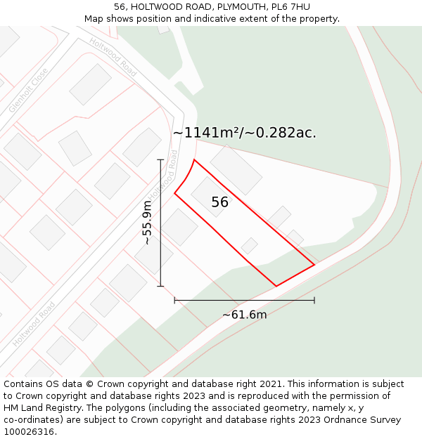 56, HOLTWOOD ROAD, PLYMOUTH, PL6 7HU: Plot and title map