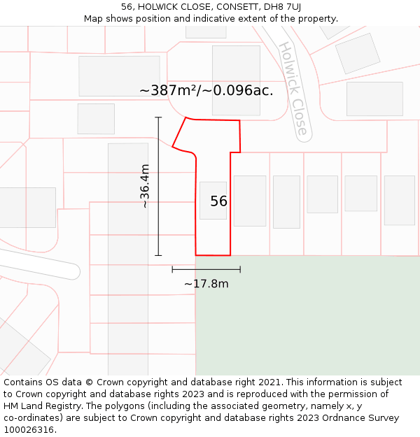 56, HOLWICK CLOSE, CONSETT, DH8 7UJ: Plot and title map