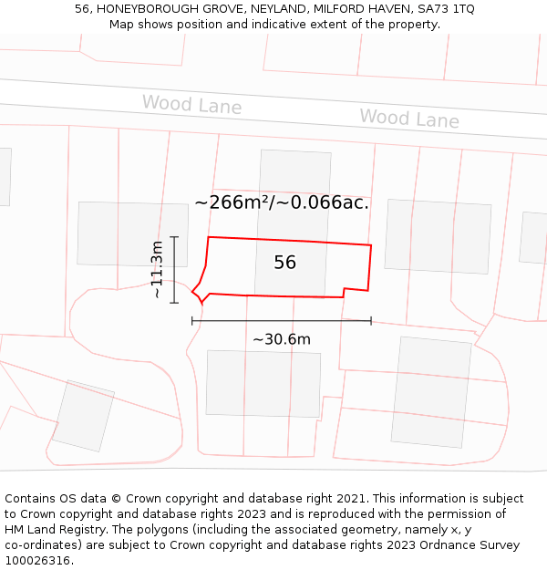 56, HONEYBOROUGH GROVE, NEYLAND, MILFORD HAVEN, SA73 1TQ: Plot and title map