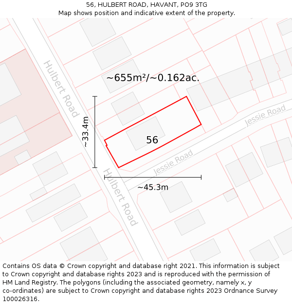 56, HULBERT ROAD, HAVANT, PO9 3TG: Plot and title map