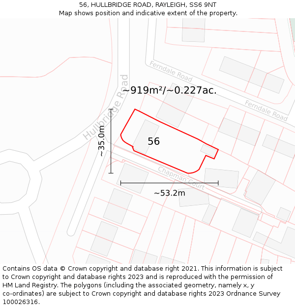 56, HULLBRIDGE ROAD, RAYLEIGH, SS6 9NT: Plot and title map