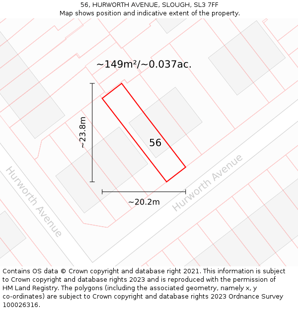 56, HURWORTH AVENUE, SLOUGH, SL3 7FF: Plot and title map
