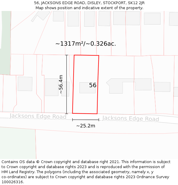 56, JACKSONS EDGE ROAD, DISLEY, STOCKPORT, SK12 2JR: Plot and title map