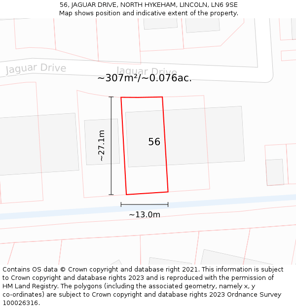 56, JAGUAR DRIVE, NORTH HYKEHAM, LINCOLN, LN6 9SE: Plot and title map