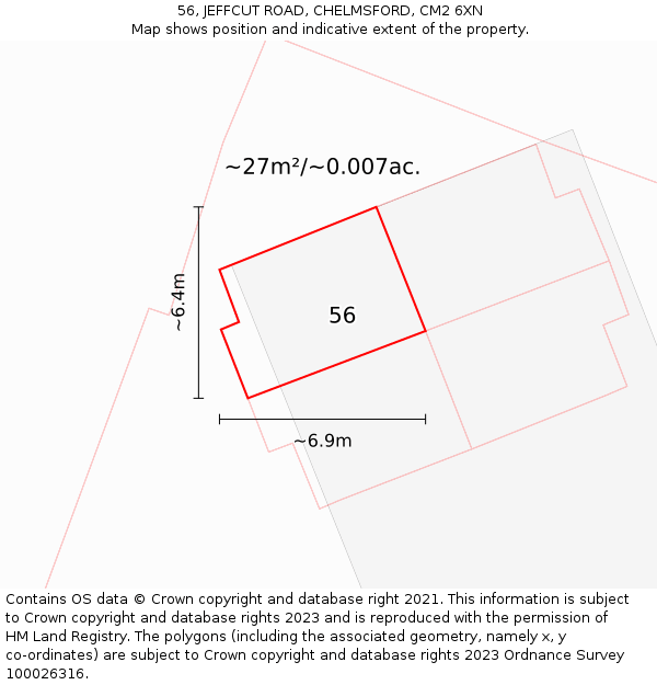 56, JEFFCUT ROAD, CHELMSFORD, CM2 6XN: Plot and title map