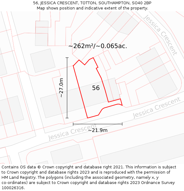 56, JESSICA CRESCENT, TOTTON, SOUTHAMPTON, SO40 2BP: Plot and title map