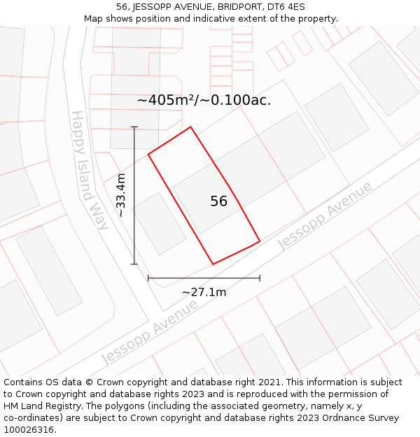 56, JESSOPP AVENUE, BRIDPORT, DT6 4ES: Plot and title map