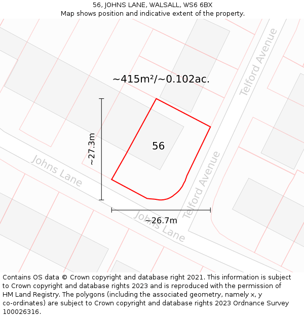 56, JOHNS LANE, WALSALL, WS6 6BX: Plot and title map