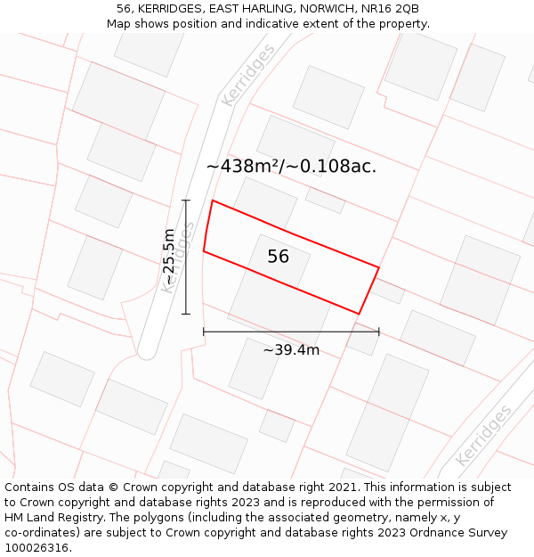 56, KERRIDGES, EAST HARLING, NORWICH, NR16 2QB: Plot and title map