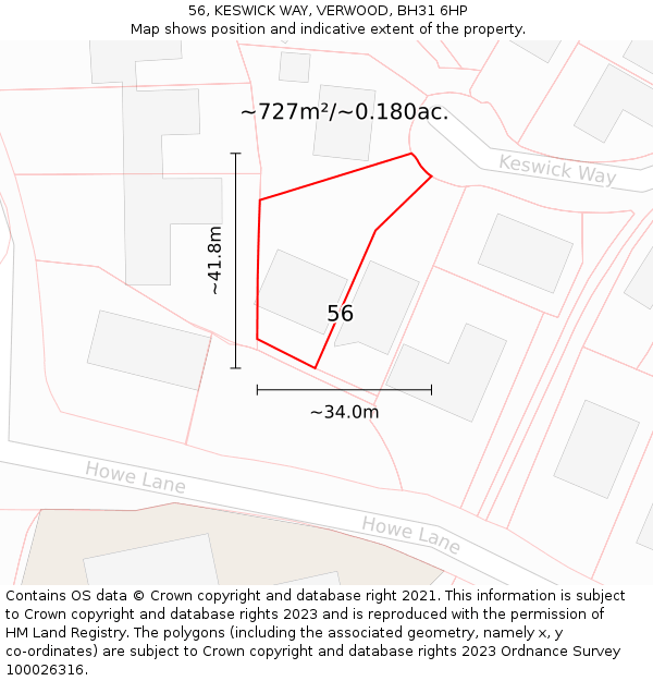 56, KESWICK WAY, VERWOOD, BH31 6HP: Plot and title map