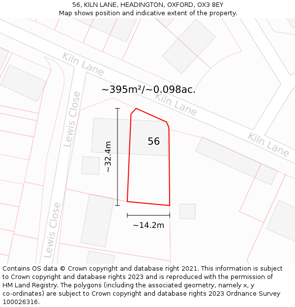 56, KILN LANE, HEADINGTON, OXFORD, OX3 8EY: Plot and title map