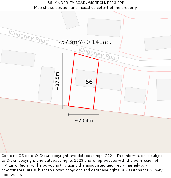 56, KINDERLEY ROAD, WISBECH, PE13 3PP: Plot and title map