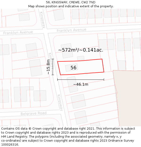 56, KINGSWAY, CREWE, CW2 7ND: Plot and title map