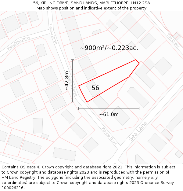 56, KIPLING DRIVE, SANDILANDS, MABLETHORPE, LN12 2SA: Plot and title map