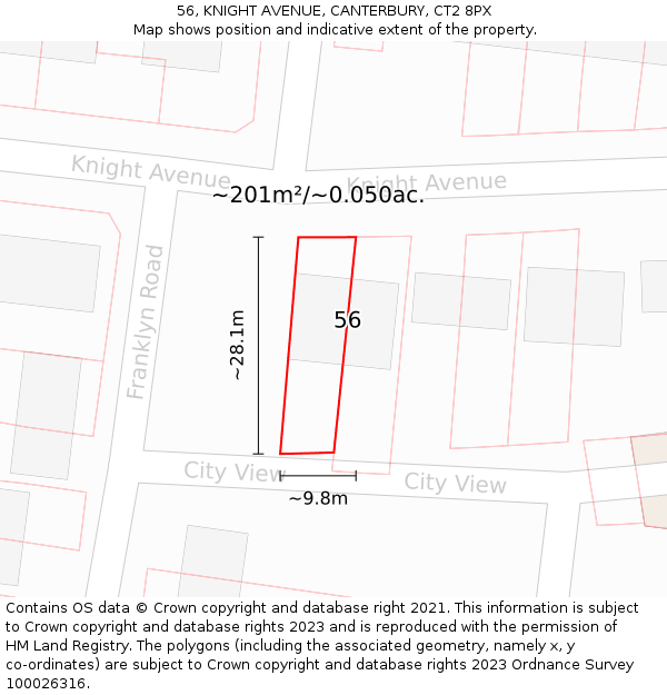 56, KNIGHT AVENUE, CANTERBURY, CT2 8PX: Plot and title map