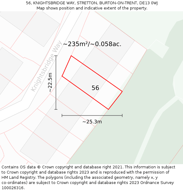 56, KNIGHTSBRIDGE WAY, STRETTON, BURTON-ON-TRENT, DE13 0WJ: Plot and title map