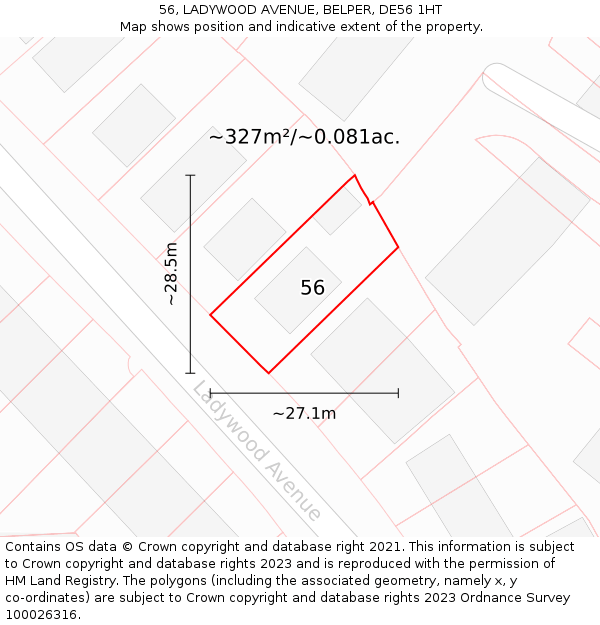 56, LADYWOOD AVENUE, BELPER, DE56 1HT: Plot and title map