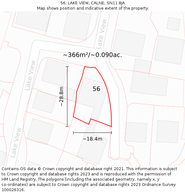 56, LAKE VIEW, CALNE, SN11 8JA: Plot and title map