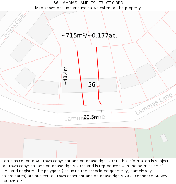 56, LAMMAS LANE, ESHER, KT10 8PD: Plot and title map