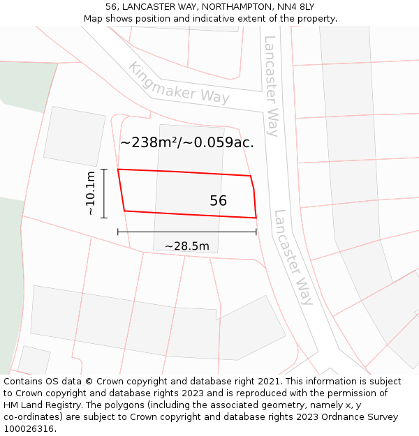 56, LANCASTER WAY, NORTHAMPTON, NN4 8LY: Plot and title map