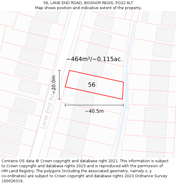 56, LANE END ROAD, BOGNOR REGIS, PO22 6LT: Plot and title map