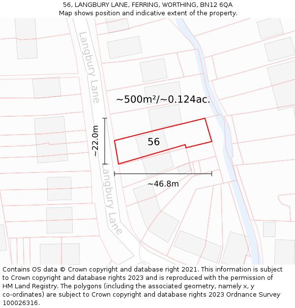 56, LANGBURY LANE, FERRING, WORTHING, BN12 6QA: Plot and title map