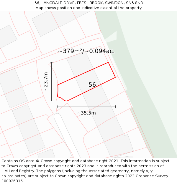 56, LANGDALE DRIVE, FRESHBROOK, SWINDON, SN5 8NR: Plot and title map