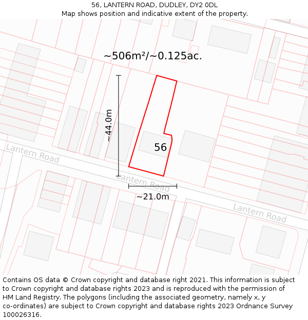 56, LANTERN ROAD, DUDLEY, DY2 0DL: Plot and title map