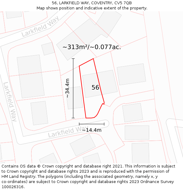 56, LARKFIELD WAY, COVENTRY, CV5 7QB: Plot and title map