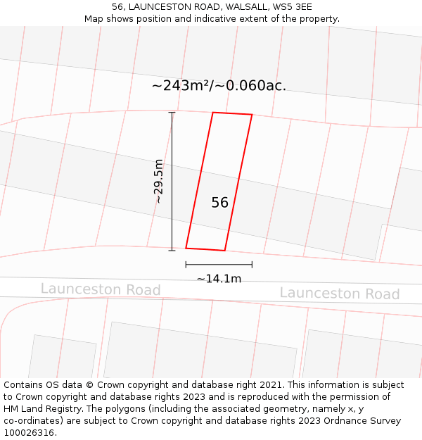 56, LAUNCESTON ROAD, WALSALL, WS5 3EE: Plot and title map