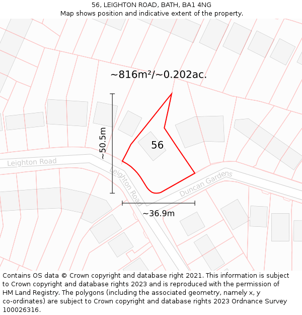 56, LEIGHTON ROAD, BATH, BA1 4NG: Plot and title map