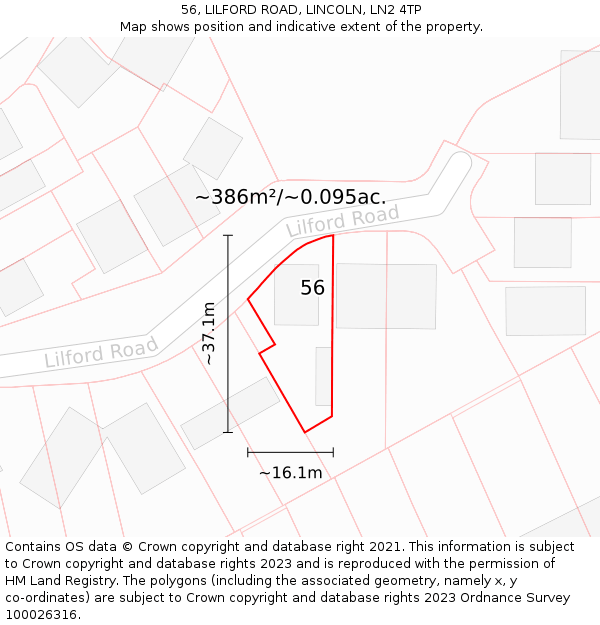 56, LILFORD ROAD, LINCOLN, LN2 4TP: Plot and title map